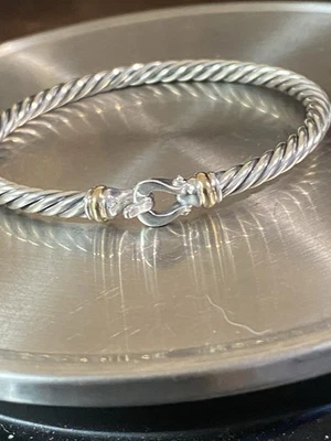 David Yurman 4mm Cable Flex Buckle bracelet 925 And 14k  Size medium - Image 1 of 4