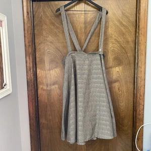 ModCloth Size 22 Skirt Jumper Overalls High Waist Brown Pattern Pockets Knee - Picture 1 of 17