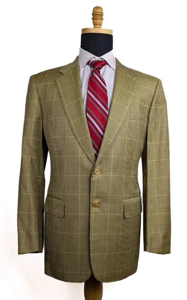 Blazer jaqueta esporte lã xadrez bege linha Chester Barrie Savile novo sem etiquetas US41R - Imagem 1 de 4