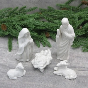 Belén Juego De 5 Estatuillas Porcelana Blanco Niño Jesús María José Oveja - Imagen 1 de 11
