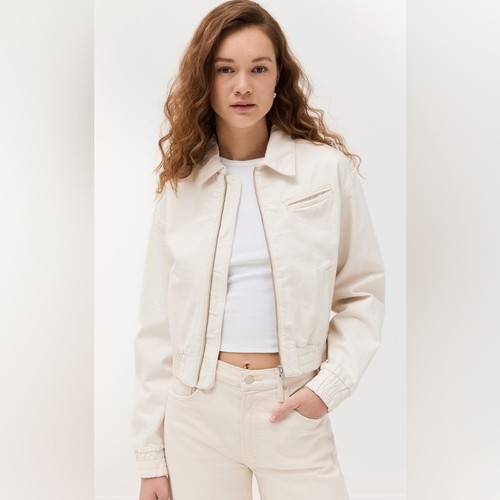 OFF WHITE Reformation Giacca Bomber Donna Kinsley Cropped Denim Crema Taglia S