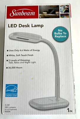 Sunbeam LED Desk Lamp with Dimmer, White, Energy Star, New in box - Image 1 of 4