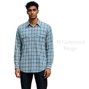Wrangler Men RELAXED FIT Western Green Black Plaid Pearl Snaps Shirt Sz Big 4XL - Picture 1 of 11
