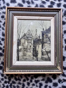 Vtg Original Mid Century MCM Impasto Oil Painting European Street Scene Framed - Picture 1 of 13