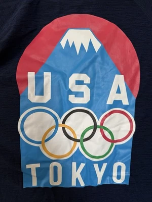 USA Tokyo Olympics T Shirt Mens XL Navy Blue Rings Logo Performance Stretch - Image 1 of 4