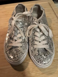 Balera Dance Wear Size 8 Silver Sequins Trimmed Tennis Shoes Hip Hop Dance Laces - Picture 1 of 5
