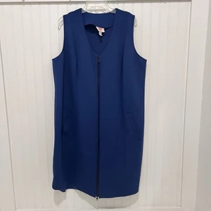 Tamara Malas Dress Size 14/16 Full Zip Closure Blue Stretchy Scuba Sleeveless - Picture 1 of 6