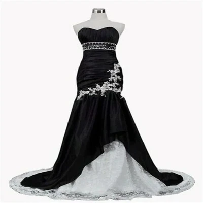 Vestido de noiva vintage preto gótico medieval sereia namorada vestido de noiva - Imagem 1 de 4