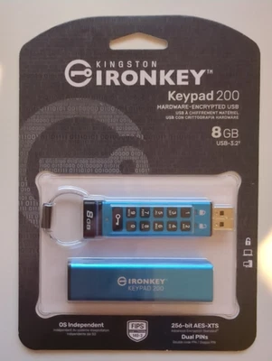 Kingston 8GB IronKey USB Flash Drive Encrypted AES-256 Keypad Secure Storage - Image 1 of 2