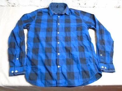 Camisa Stile Benetton Para Hombres L Cuadros Manga Larga Azul Negro Algodón Abotonada Informal Foto 1 de 4