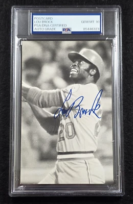 LOU BROCK Signed Real Photo Postcard-HOF-CUBS-CARDINALS-PSA 10 Auto - Image 1 of 4