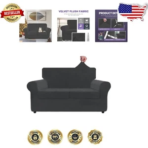 Thick Velvet Sofa Slipcover for Loveseats - 57"-70" with Non-Slip Elastic Straps - Picture 1 of 9