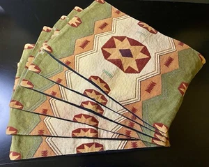(6) VTG Woven Tapestry Navajo Aztec Indian Geometric Abstract Placemat - Picture 1 of 10