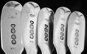 5 cucharas de huevo antiguas de plata de ley, Beoni Stephens, Londres 1838 - Imagen 1 de 8