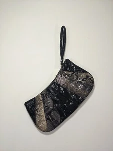 NWT Nine West Black Brown Faux Snake Wristlet Purse Clutch Shiny Bag Handbag - Picture 1 of 8