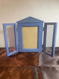 Small Shuttered Picture Frame 3.5x5” Blue Chic Country Coastal Cottage Decor - Picture 1 of 10