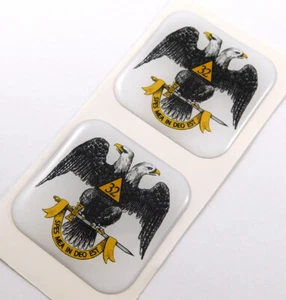 Scottish rite Mason Square Domed Decal Emblem car bike gel stickers 1.5" 2pc. - Foto 1 di 2