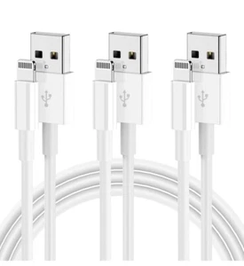 USB iPhone Cables Charger Fast Apple Lead 5 6 7 8 X XS 11 12 13 14 (PACK OF 3) - Picture 1 of 8