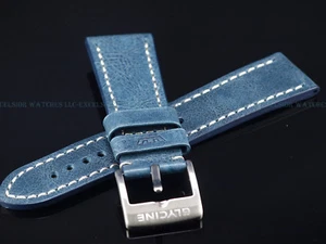 New Genuine OEM Glycine 20MM High Grade Blue Leather Strap W/ Signed SS Buckle - Picture 1 of 3