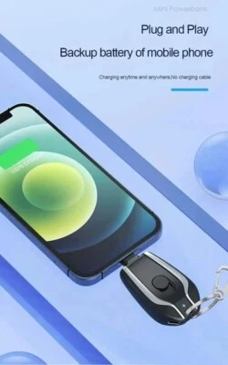 Mini llavero banco de alimentación carga rápida batería para iPhone 1500 mAh Foto 1 de 4
