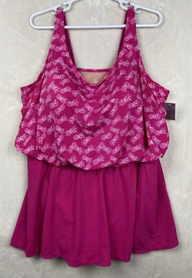 Traje de baño Catherines de una pieza para mujer 32W Plus Tankini Barbie rosa piña playa Foto 1 de 4