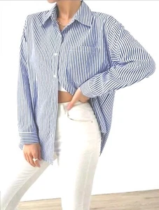 A.E. Women's Long-Sleeve Button-Down Poplin Shirt XX-Large Bloggers - Picture 1 of 10