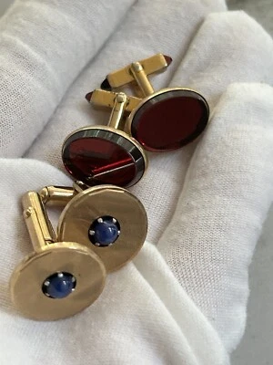 Gemelos de colección Anson oro azul zafiro revestido de quilates y cisne rubí vidrio rojo Foto 1 de 4