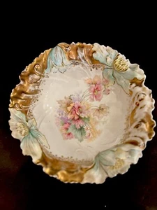 Antique "S & T Steeple / RS Germany" Iris Mold Floral Lily Bowl 10.5" Approx - Picture 1 of 12