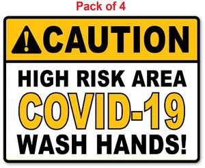 4 - VORSICHT HOHES RISIKO 19 COVID WASCHEN HÄNDE AUFKLEBER - Schild VIRUS Business - Bild 1 von 1