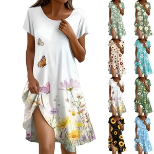 Rundhals-Ausschnitt Kleidung Für Frauen Atmungsaktive Prints Kurzärmeliges Kleid - Bild 1 von 27