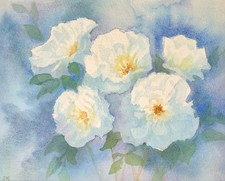 origional Watercolour Painting “White Roses “ 8 X 10 inches by Sally Mitchell.