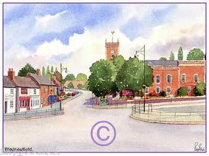 WEDNESFIELD HIGH ST CHURCH WEST MIDS AQUARELL KÜNSTLER DRUCK KUNSTKARTE 8"x 6" - Bild 1 von 1