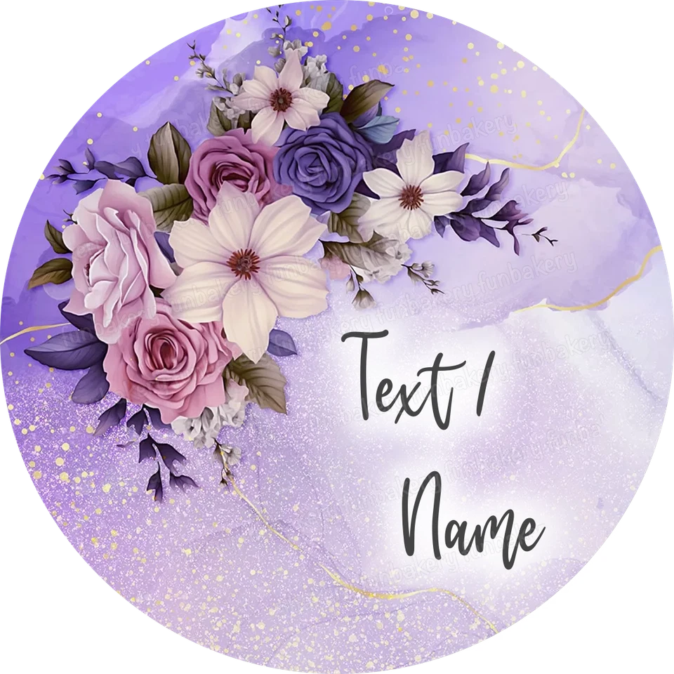 Blumen Tortenaufleger Party Deko personalisiert Name essbar Geburtstag neu lila - Bild 1 von 4