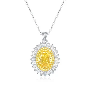 4CT VVS1 Oval Cut Lab Created Yellow Diamond Necklace Pendant 14K White Gold FN - Picture 1 of 8