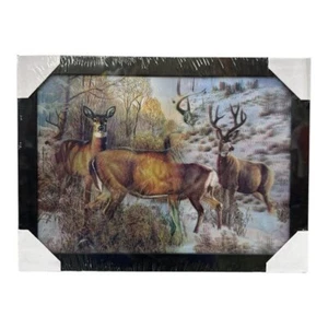 3D holografisches Rehe im Winter schwarz gerahmtes Bild (11,5" x 15,5") - Bild 1 von 1