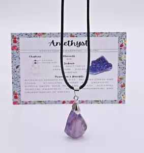 Natural Purple Amethyst Crystal Pendant Reiki Healing Stone Necklace + Card +bag - Picture 1 of 8