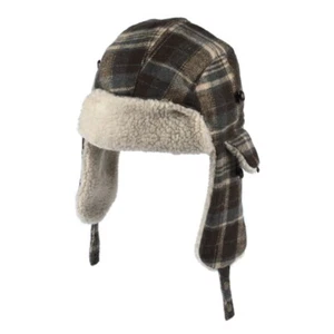 Trapper Hat Brown And Beige Check Lined Chin Strap RJM - Picture 1 of 1