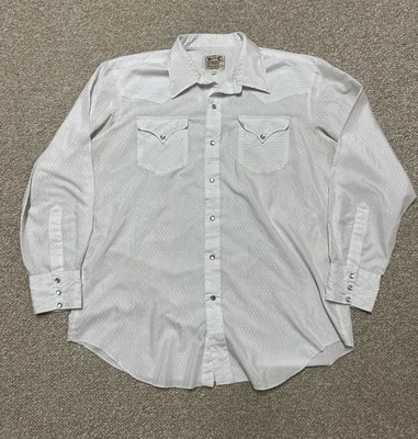 Vintage 70s H Bar C Ranchwear USA California Mens Pearl Snap White Shirt 17.5-35 - Image 1 of 4