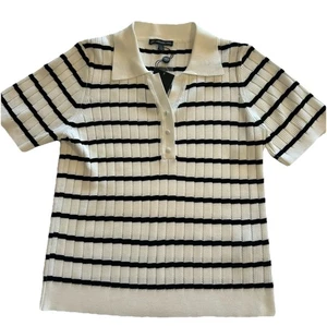 Neu mit Etikett Adrianna Papell kurzärmliger Polopullover Größe Large bl/weiß gestreift Pointelle - Bild 1 von 12