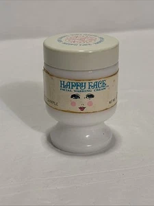 VINTAGE HAPPY FACE FACIAL WASHING CREAM MILKGLASS JAR Antique Rare. Free Sample - Picture 1 of 6