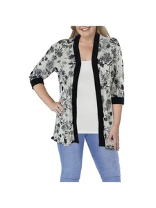 R&M RICHARDS Womens Black Trim 3/4 Sleeve Open Front Wear To Work Cardigan 10 - Picture 1 of 3