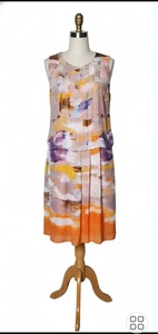 New Directions Damen Kleid Größe 16 Ärmellos Abstrakt Aquarelldruck Orange - Bild 1 von 11
