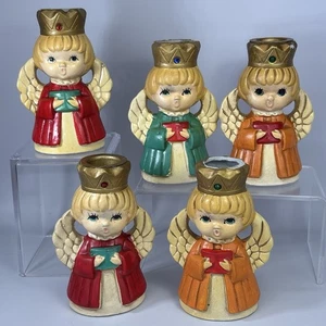 5 X Vtg Homco Caroling Angels Candle Holders Paper Mache 4.5” READ Description - Picture 1 of 14