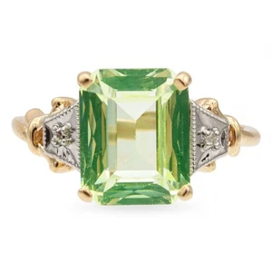 Vintage 14K Yellow and White Gold Green Lab Spinel Diamond Ring - Picture 1 of 6