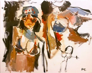 Figura Bocetos Al Óleo Divertido Playa Anime Chica Sobre Lienzo 16x20 Arte Original Firmado - Imagen 1 de 3