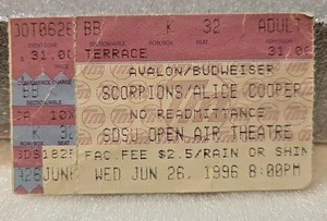 SCORPIONS/ALICE COOPER - 6-26-96 - SDSU Open Air Theater - CONCERT TICKET STUB - Picture 1 of 2