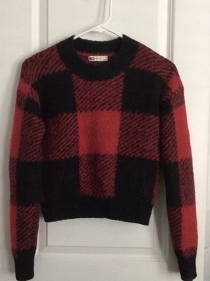 Talla SO. XS-Mujer Buffalo Cuadros-Jersey Suéter-Rojo y Negro-Largo Slv-Tejido Foto 1 de 4