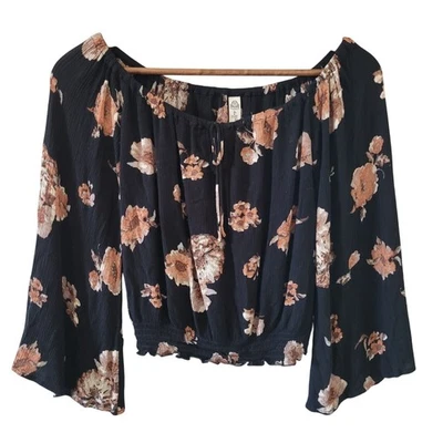 Blusa Top American Rag Floral Mujer Talla XS Manga Larga Boho Campesina Hippie Foto 1 de 4