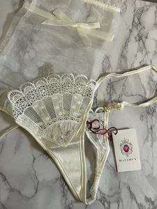 Madame V White Opium Silk Blend Lace String Thong BNWT Small Luxury Lingerie New - Picture 1 of 15