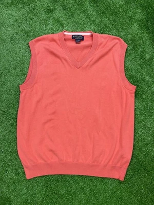 Chaleco Suéter Brooks Brothers Para Hombres Mediano Coral Supima Algodón Cuello en V Golf Tejido Foto 1 de 4